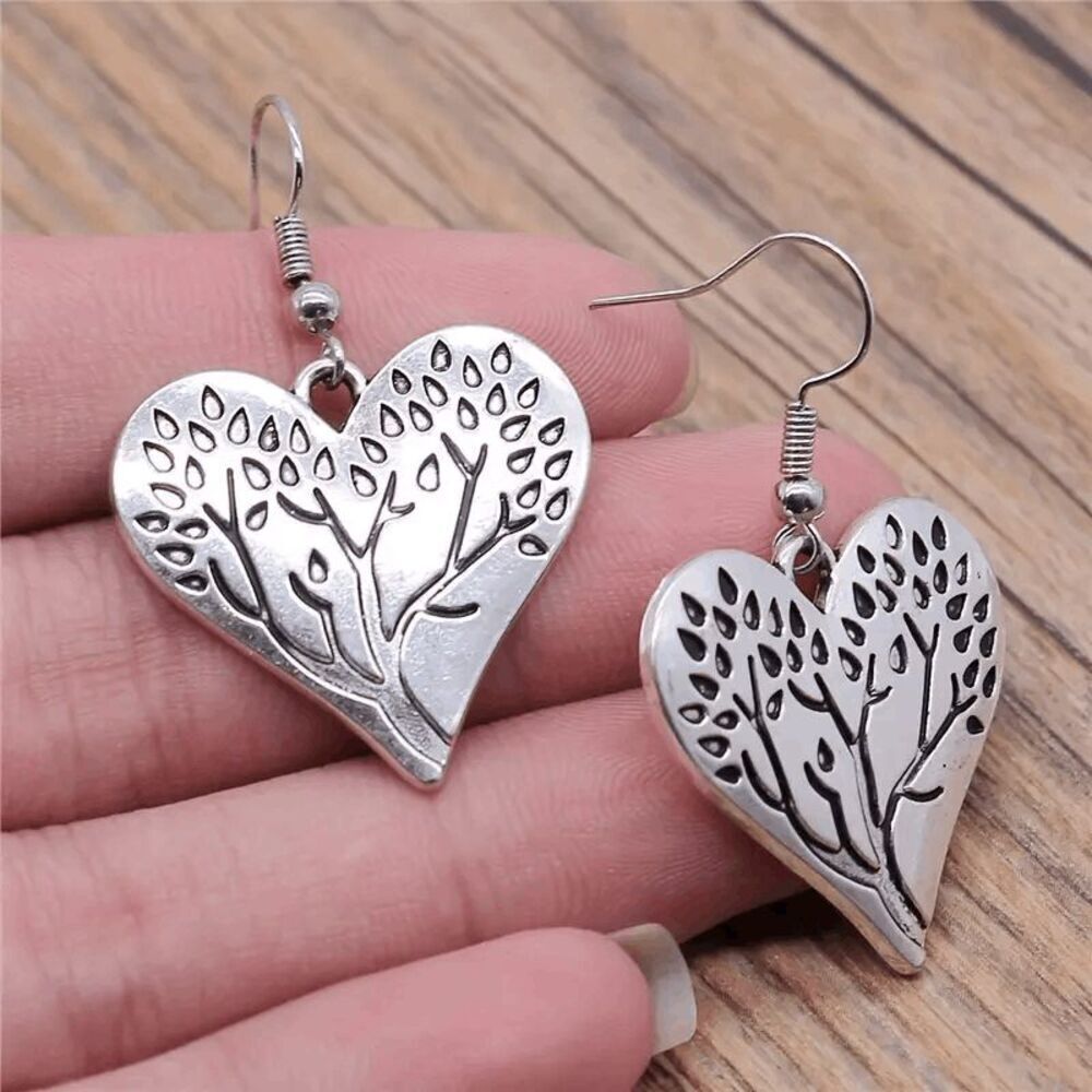 Boho Tree OfโLife Heart Dangle Earrings
